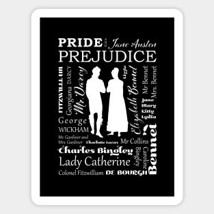 Pride and Prejudice Characters Typography Design - White Magnet